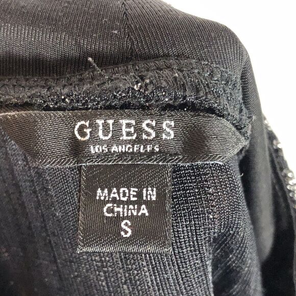 Guess Silver Striped Mockneck Top Small Disco Metallic Shimmer Long sleeve Black - Picture 7 of 8